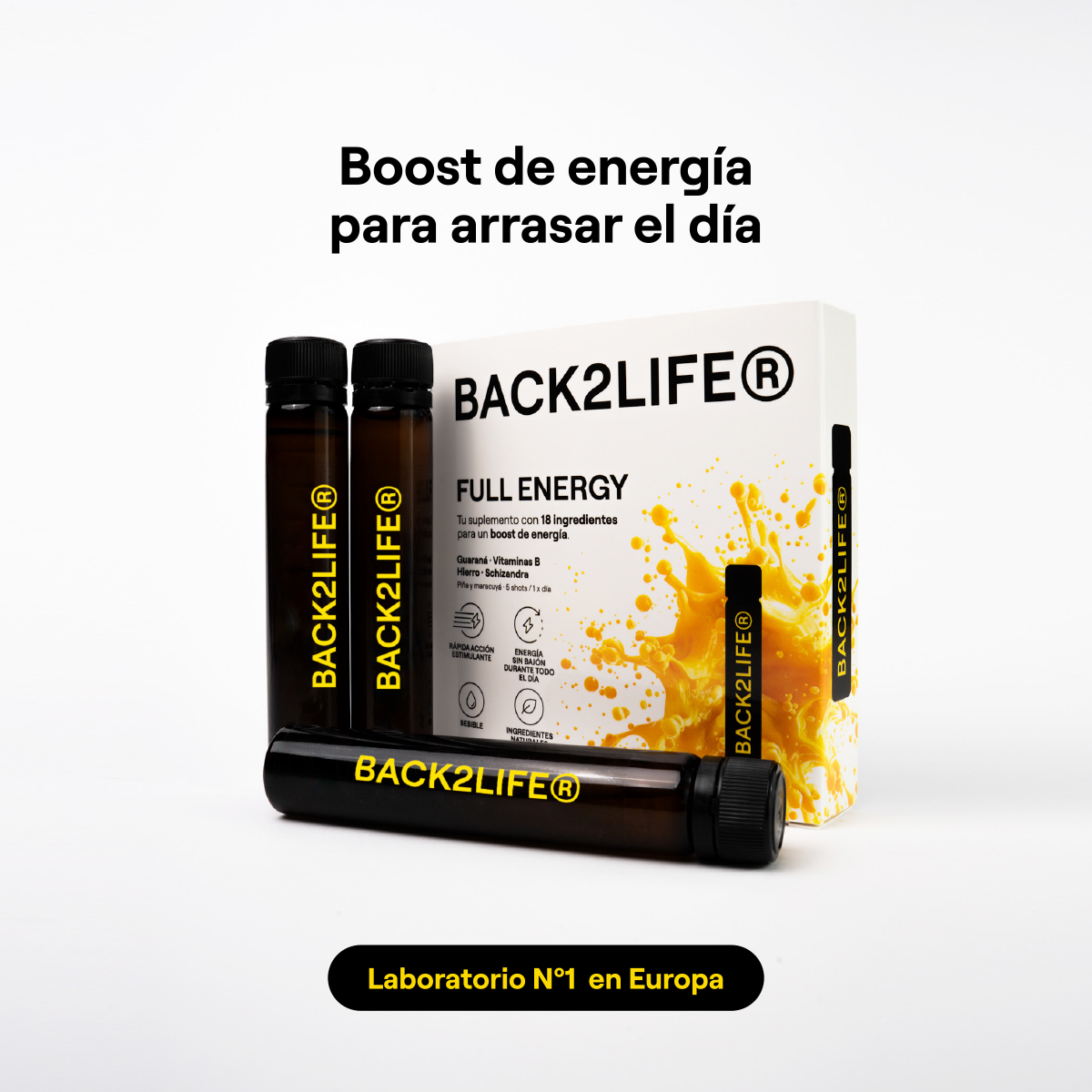 Un shot bebible. 17 ingredientes naturales. Full Energy.