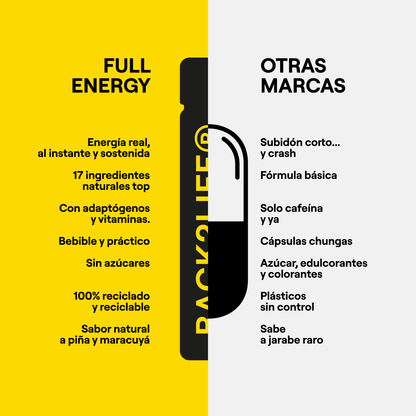 Un shot bebible. 17 ingredientes naturales. Full Energy.